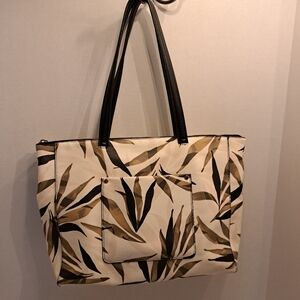 a new day Black and Tan Leaf Pattern Satchel